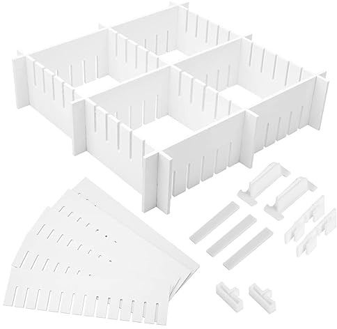 Kichvoe 34 Stück Schubladentrenner Verstellbar: Schubladenteiler 47x5cm Weiß, Kunststoff Organizer für Schubladen, Kunststoff Trennwand Schublade für Schrank Unterwäsche Socken Krawatt