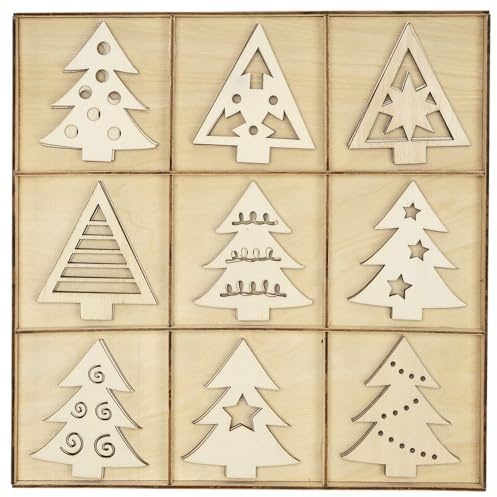 Ideen mit Herz Streu-Deko | Weihnachten | Advent | Holz-Dekoration | Tannen-Bäume | Weihnachts-Baum | Filigrane Winter-Motive | 27-teilig