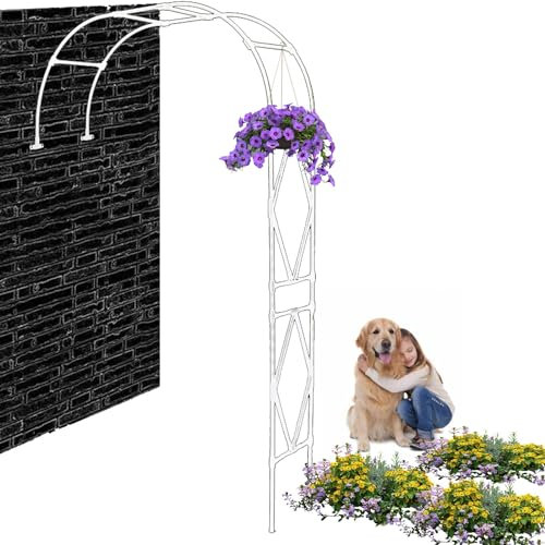 Gartenbogen Für Kletterpflanzen Und Rosen Halbbogen Gartentür Rosenbogen Aus Metall W1.5xH2.4(m), W2.1xH2.4(m), W2.8xH2.4(m) Rostbeständig Und Langlebig Terrasse Rankhilfe Rankgitter(Weiß,W2.1xH2.4(m)