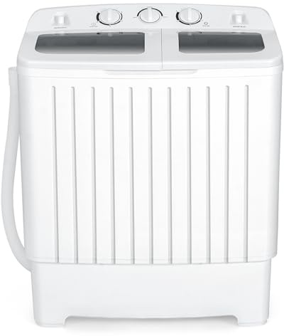 COSTWAY Portable Washing Machine, Twin Tub 20 Lbs Capacity, Compact Laundry Washer(12 Lbs) and Spinner(8 Lbs), Durable Design, Timer Control, Perfect for RV, Apartments and Dorms, Grey+White