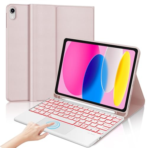 IVEOPPE Teclado iPad 10/11 Generación A16 con Touchpad, Funda Teclado Trackpad Español Ñ Retroiluminado Desmontable Bluetooth para iPad 10 Gen 2022/11 Generación A16 2025 (10.9/11 Pulgada), Rosa