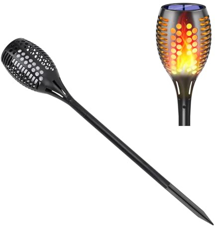 Lampe Torche Solaire, 96 LED Marche/arrêt Automatique, Flamme Vacillante étanche, Offre Une Sensation de Feu de Camp Parfaite, pour Fête de Jardin, Barbecue, Camping, Halloween