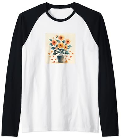 Dahlia Plant In Pot Cottagecore Hearts Graphic Raglan Baseball Tee