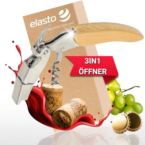 Servitörskniv 3-i-1 'elit' – vinöppnare av rostfritt stål med bambuhandtag – professionell korkdragare, folieskärare och kapsellyftare – presentidé för män och vinälskare, färg: silver
