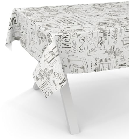 ANRO Wachstuchtischdecke Wachstischdecke Wachstuch Tischdecke abwaschbar Gartentischdecke Wasserabweisend 180x120cm Schnittkante Barista Weiß
