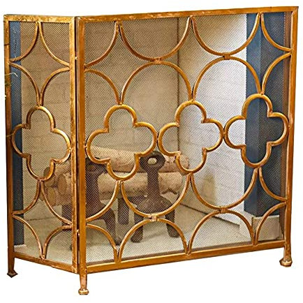 Fireplace Screen Guard, Metall-Feuerschutz mit 3-facher Verkleidung, Freistehender Feuerschutz für Kamin und Herd, Kaminschutzgitter aus pulverbeschichtetem Eisen – Goldfarbe