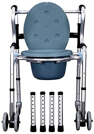 Sedia da doccia resistente con schienale e braccioli, per anziani in alluminio, con ruote, sedia a rotelle con rotelle, per il trasporto del bagno, sedile WC per disabili