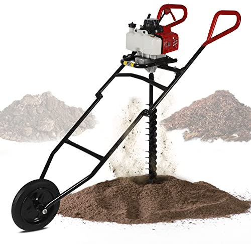 Trapano a benzina 3HP 63CC a benzina con trapano e carriola da 80 mm, design pieghevole, singolo cilindro, 2 tempi, per pavimento, sporco, ghiaccio, sabbia fine