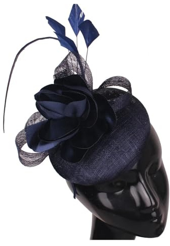 ZHOUXYFDC Fascinador Sombrero Encantadores Sombreros de Boda for Mujer, tocados con Plumas y Flores, Diadema for Damas, Tocado for Fiesta, té y Cena(Deep Blue)