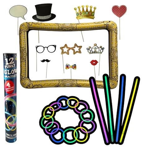 Cornice per Photocall Gonfiabile con 20 Accessori per Servizio Fotografico Braccialetti Luminosi Fluorescenti, 12 Bastoncini Luminosi Fluorescenti, Bastoncini Luminosi, Bomboniere di Capodanno