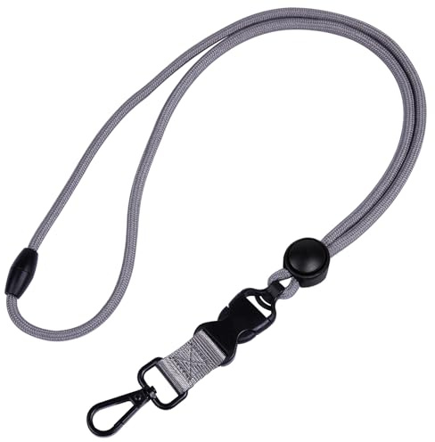 Masper 2 Stück Graue Breakaway Schlüsselband mit Runden Anpassung Schieberegler, Aabnehmbare Schnalle und Metall Snap Swivel Haken, Heavy Duty lanyard für Ausweishalter und Schlüssel