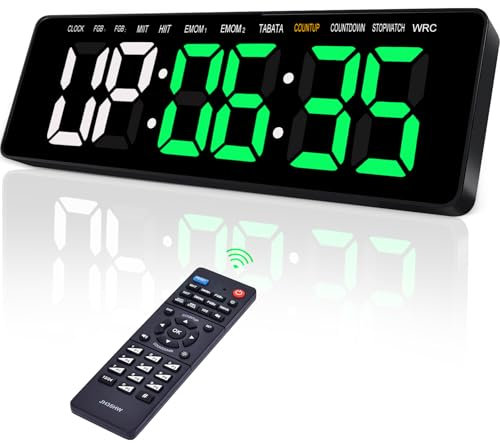 Manoive Temporizador de Gimnasio, 16.5 Grande Reloj de Pared Digital Temporizador de Intervalo LED con Countdown & Up Cronómetro, Brillo & Volumen Ajustable, Gym Timer con Control Remoto para Casa