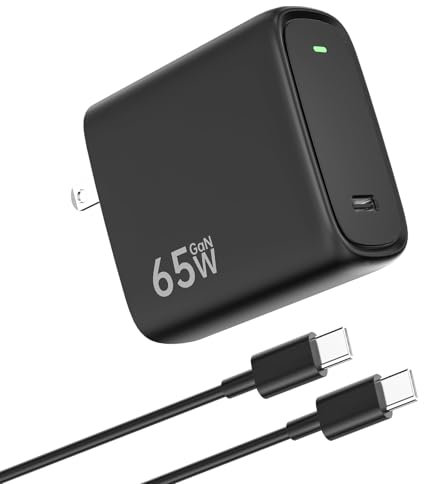 USB C Ladegerät 65W USB-C Netzteil PD & PPS Schnellladegerät mit 100W Typ-C Kabel 2M für MacBook Pro/Air, für iPhone 15 Pro Max/16 Plus, für Galaxy S24 Ultra/S23+/S23/S22, für Steam Deck - Schwarz