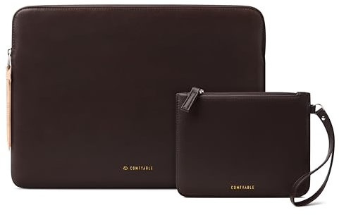 Comfyable Leather Laptop Sleeve with Accessory Pouch Compatible with 16 Inch MacBook Pro M4 2024 & 15 Inch MacBook Air M4 2025 (Loose Fit) M3 2024 A3114 M2 2023, Chocolate