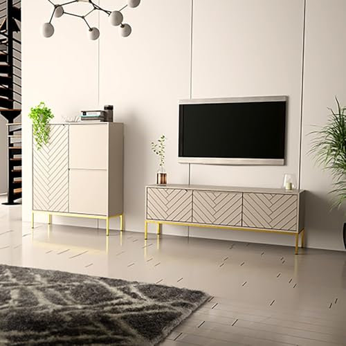 Lomadox Wohnzimmer Set 2-teilig Wohnzimmerschrank Wohnzimmermöbel Wohnzimmer Schränke modern in Kaschmir mit gefrästen Fronten