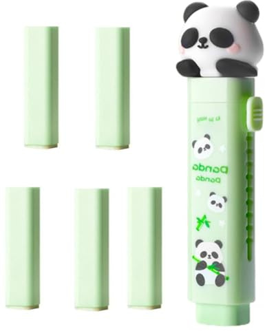 ZHjuju Borrador Estilo Panda, Borradors Kawaii, Algo Lindo, Borrador Lindo para Niños, 1 estuche 5 recambios, 10 x 2,5 cm, Diseño Retráctil, Portátil, Parra Escuela, Oficina y Hogar