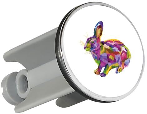 Huuraa Waschbeckenstöpsel Hase Colorful Geschenk | Universal Stopfen 4cm höhenverstellbar Abflussstopfen Geschenkidee Stöpsel mit Motiv für das Waschbecken