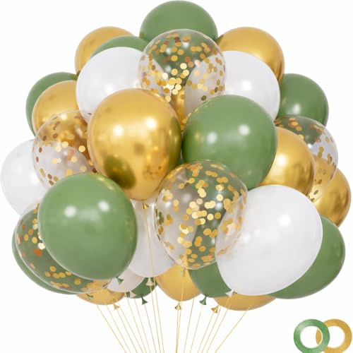 YoParty Green and Gold Balloons, 55pcs Set of 12 Inch Green, White, Metallic Gold & Gold Confetti Balloons for Birthday, Baby Shower, Wedding Decorations, Balloon Arch, Party Backdrop