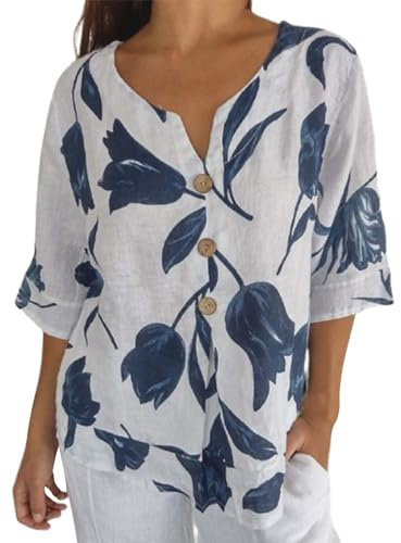 Cotton Linen Tops for Women UK Short Button Office Top Warehouse 2026 Travel Womens Cotton Linen Tshirt Top Summer Casual Gifts Fit Blouse Tunic Floral Print Tee Short Sleeve Tops
