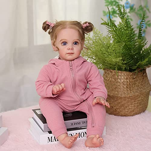 WOOZHI Bambole Reborn Bambina 55 cm - Bambola Neonata Realistica in Silicone Morbido, con Accessori e Occhi Aperti，Set Completo di Accessori per Regalo, Collezione e Gioco di Ruolo