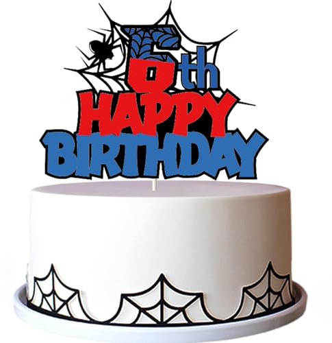 Tourima Glitzer Spider 6. Geburtstag Junge Cake Topper, Happy Birthday Tortendeko für Kinder, Deko Torte/Kuchendeko Geburtstag, Torten Topper für Jungen, Tortenstecker Kuchen Deko, Kuchendekoration