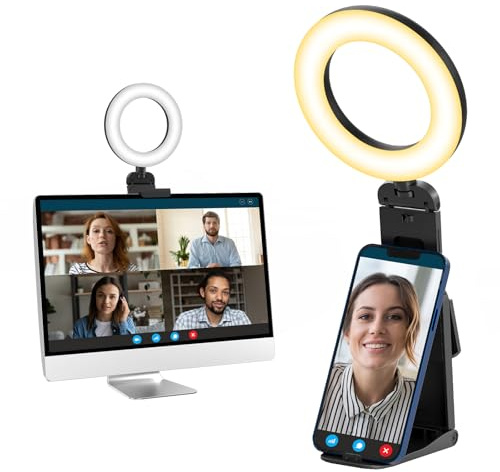 Evershop Ring Light Laptop Desk Video Calls Lamp, 5 Light Ring Stand Led Lights for Webcam Computer Monitor Phone, Selfie Flash 360° Rotatable RingLight for Video Conference/Zoom/Streaming/Youtube