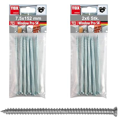 TOX Window Pro SK Rahmenschraube aus einsatzgehärtetem Stahl, Abstandsmontage für Fenster und Türen, Senkkopf mit TX30-Antrieb, ⌀7,5/152 mm, 2x 6 Stück
