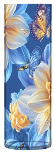 Jarrón único de plástico azul de dalia de 11.8 pulgadas, estético, transparente, para mesas para el hogar, cocina, centros de mesa, decoración