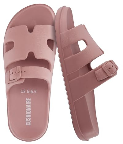 CUSHIONAIRE Orbit Waterproof EVA Womens Sandals -Comfortable Summer Slip On Slides for Women with Adjustable Buckle Strap, BLUSH 8