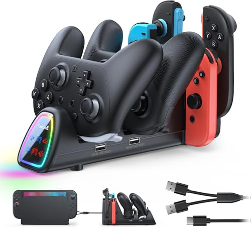 FASTSNAIL 10-in-1 Charging Dock for Nintendo Switch 2/1 for JoyCon | Controller Charger Station for Pro Controller 2/1, Storage Accessory for NS2/NS1