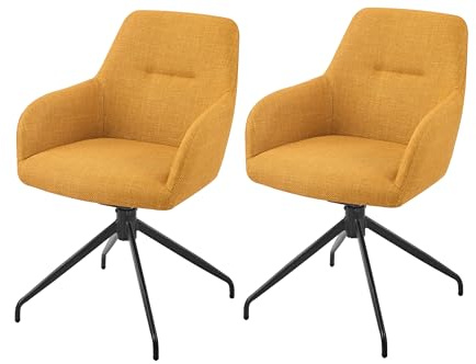 Hela Tische, 2er Set Armlehnstuhl Sessel Triest, Bezug Webstoff Gelb, Metallgestell 360° drehbar, Sitzschale mit Kipp-/Relaxfunktion,120kg belastbar