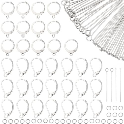 SOFPLATE 1 Scatola da 180 Pezzi di Kit per La Creazione di Orecchini A Gancio in Acciaio Inossidabile Ganci per Orecchini Francesi con Anello Perni con Occhiello Ipoallergenici Anelli di Congiunzio
