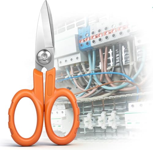 Lanties Orange Fiber Optic Scissors Easily Portable Utility Scissors for Working Technician, Electrician Installer, Stainless Steel Serrated Blade, Heavy Duty Cable Cutters with Non Slip Handle, 5.5''
