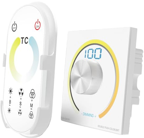 DC 12V Dimmer Schalter PWM, LED Dimmschalter mit Digitaler Anzeige, 5A Unterputz Dimmer mit Zwei Wege Fernbedienung für Wohnmobil Boot LKW Wohnwagen Anhänger Leuchte und DC 12V Dimmbare LED Lampe