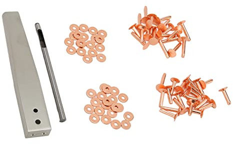 Cocoarm Kit de Rebabas de Remache de Cobre, Juego de Remaches y Rebabas de Latón con Arandelas de Ajuste para Artesanía de Cuero, Cinturón, Bolsa, Reparación de Ropa DIY (Estilo C)