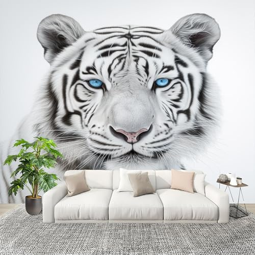 Générique Imperméable,Inodore intérieure Papier Peint 350x256 cm Animaux Tigre Portrait Amovible Fresque Murale décorer Papier Peint Photo Blanc Pour Meuble Salon Salle Bain Chambre Armoire