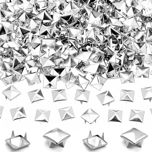 Thinp 200 stycken silver nitset, stativ för kläder kvadratiska dekorativa nitar nitar set för kläder nitar för att klistra fast metall för läder gör-det-själv punk Studs metall 8 mm pyramid spik