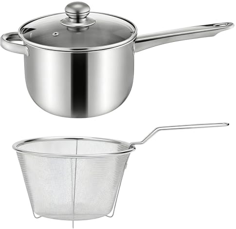 Wgoihd Casserole à frire Avec couvercle et panier | En acier inoxydable antiadhésive Pour cuisson sur plaques électriques et induction, maison, appartement : frites, poulet,