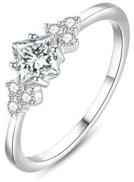 Tolldek Partnerringe Weiß Gold 9K/14K/18K, Zierlich Klassiker Trauringe mit Moissanit Quadratschliff Echt Schmuck, Eheringe Au 375/585/750 Weißgold, Gr.47-65