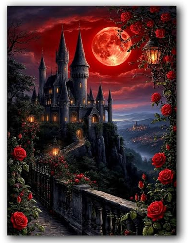 cdsnxore Rose Castle Diamond Art Kits for Adults,Diamond Painting Kits for Adults, Wall Home Decor Arts Craft 16x12 inch (355)