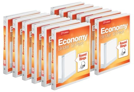 Cardinal 0.5 Inch 3 Ring Binders, White, 12 Pack, Round Ring Binder, Holds 125 Sheets, PVC Free, Customizable Covers, 2 Pocket View Binders for Office and School Organization