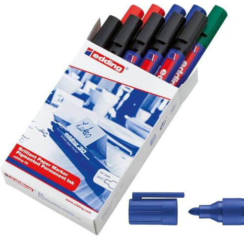 edding 30 Brillant-Papiermarker - bunte Farben - 10 Permanent Marker wasserfest - Rundspitze 1,5-3 mm - leuchtende Farben - lichtbeständige Markierung auf Papier, Karton, Kunststoff, Metall oder Glas