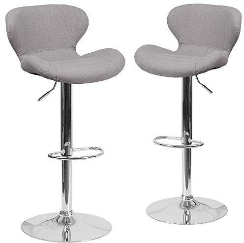Flash Furniture Denville Barhocker aus Stoff, höhenverstellbar, mit gebogener Rückenlehne und Chromfuß, Grau, 2 Stück