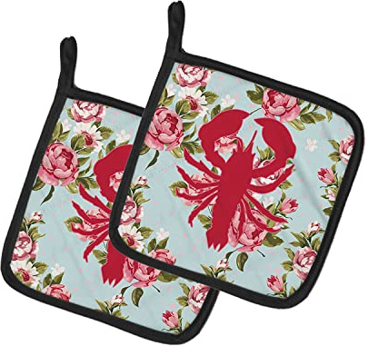 Caroline's Treasures Coppia di presine a forma di aragosta Shabby Chic Blue Roses BB1015-RS-BU-PTHD, Tessuto, Multicolore
