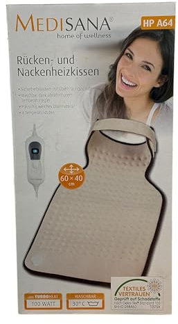 Medisana Rücken & Nackenheizkissen HP A64 - 60 x 40 cm, Beige/Taupe, Plüsch, 3 Temperaturstufen, Ergonomisch, Waschbar, Sicherheit geht vor, Öko-Tex Standard 100