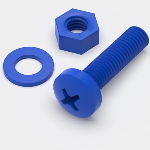 20 x Tornillo de cabeza troncónica Polipropileno Azules (PP), Pernos Tornillos y Tuercas de Plástico, M5 x 20mm, arandelas
