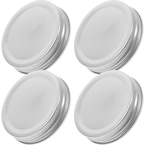BESTONZON 4 Stück Mason Jar Ausgießer Deckel 70mm Mit Strohloch, Einmachglasdeckel Auslaufsichere Ersatzdeckel, Metall Dosendeckel Für Gläser Und Glasflaschen, Milchflaschen Und Saftflaschen