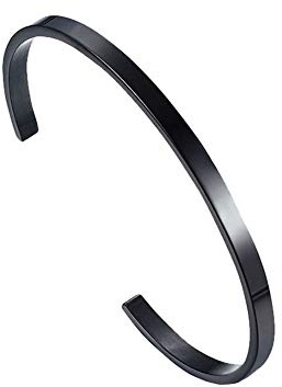 PAURO Herren Damen Edelstahl 4MM Eröffnung Einfach Armband Armreif Manschette für Unisex Schwarz Dia 60MM