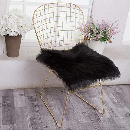Hava Kolari Teppich Schaffell Sitzkissen Lammfellimitat Longhair Bettvorleger Faux Lammfell Nachahmung Sitzauflage Wolle Sofa Matte (50 * 50cm,Schwarz)