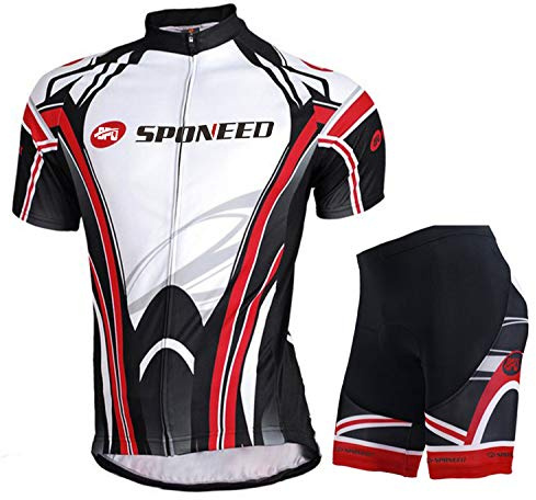 sponeed Cycling Jersey Set Men's Bicycle Pants Pockets Suits Jacket Cycle Pad Ride Shorts US L Black Red